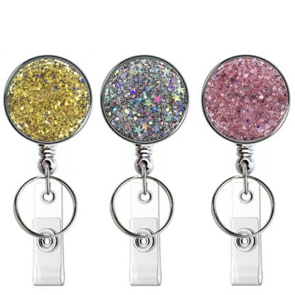 Hot Sell Round Shape Key Holder Rigid Silicone Rubber Sublimation Nurse Retractable Badge Holder With Bling