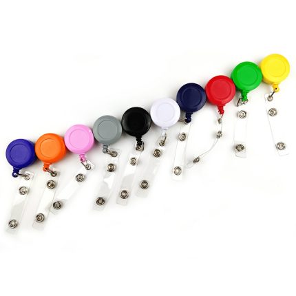 Round shaped Solid color Black/White Badge Reel for ID card Retractable Pull Id Reel Badge Lanyard with Metal Clip