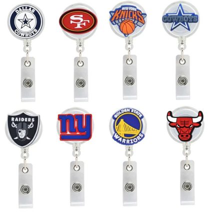 sports teams Logo PVC Retractable Badge Reel ID Card Retractable Plastic Yoyo Badge Reel Holder