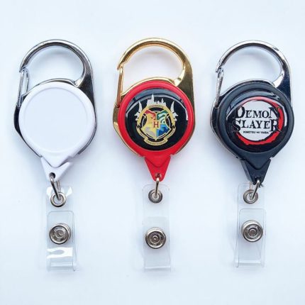 Retractable Badge Reel Custom Epoxy Logo Promotional Carabiner YOYO Reel Badge with PVC Clip ID Card Badge Holding