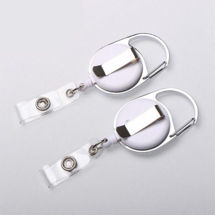 Customized Mini Durable Automatic Carabiner Clip Stainless Steel Bright Silver Plating Retractable Nurse Yoyo Metal Badge Holder