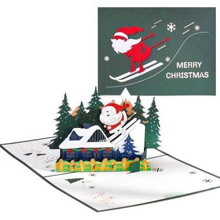 10 Pack Holiday Card Merry Christmas Gift New Year 3d Santa Claus Skiing Xmas Greeting Cards Wholesale Supplier