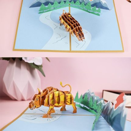 3D Pop Up Animal Cattle Greeting Card Chinese New Year Cow Postcard for Happy Birthday Kids Baby Shower with Envelope
