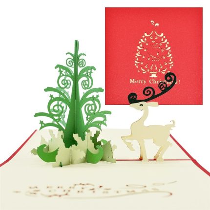 10 Pack Merry Christmas Gifts Tree Pop Up Cards Reindeer Card Handmade with envelope Stickers Laser Cut New Year Greeting Cards