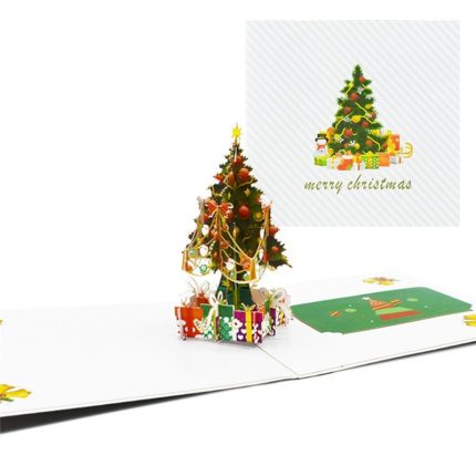 10 Pack Merry Christmas Cards Christmas Tree Pop Up Cards with Envelope Sticker Laser Cut New Year Greeting Cards Gifts Handmade