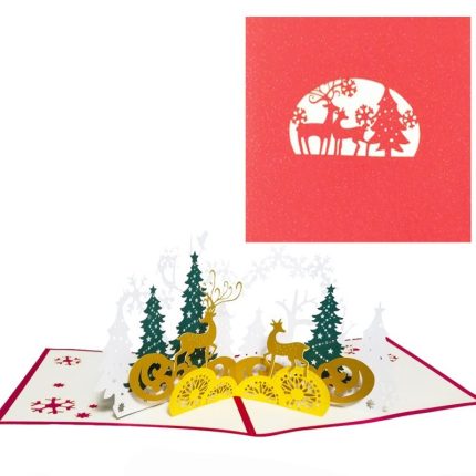10 Pack Merry Christmas Cards Animals Forest Pop Up Holiday Cards with Envelope New Year Xmas Greeting Cards Gifts Handmade