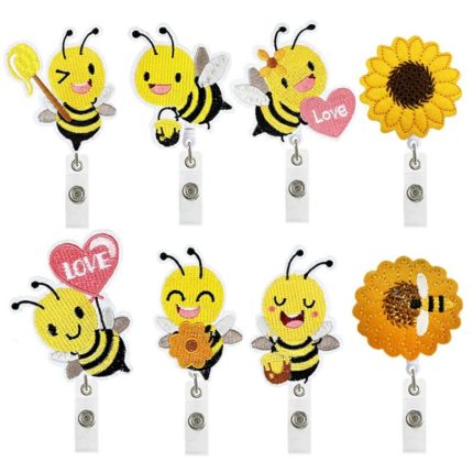 Hot selling retractable badge reel Little Bee Sunflower series with heavy duty plastic retractable badge reel holder