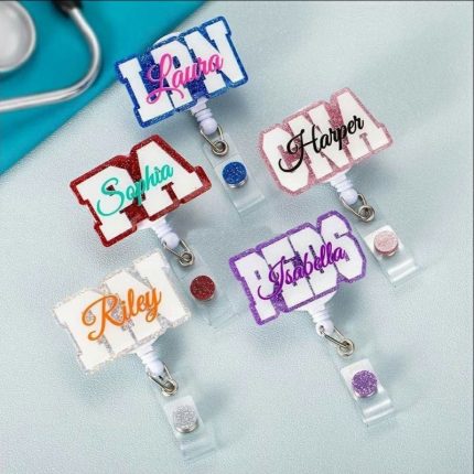 cute custom glittering  print acrylic nurse RN LPN  badge working PA PNA ID card medical yoyo reel holder retractable