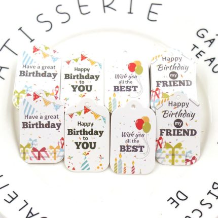 50PCS 5CM*3CM Happy Birthday Label Tag Gift Card Happy Birthday Label Paper Tags Handmade Crafts Birthday Gift Wrapping Supplies