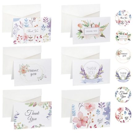 90Sets Floral Thank You Greeting Card Kraft Paper Envelopes Seal Sticker for Wedding Party Festival Invitation