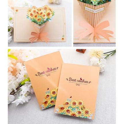 3D Pop Up Sunflower Lily Greeting Card for Birthday Mother's Day Wedding Party Anniversary Graduation with Envelope