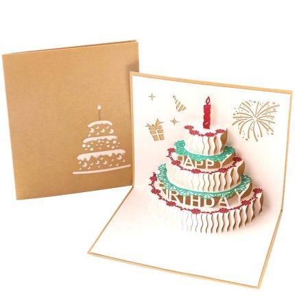Birthday Card With Envelope Three Dimensional 3D Card Birthday Blessing Message Card Congratulations Gift Cake Greeting Card Set