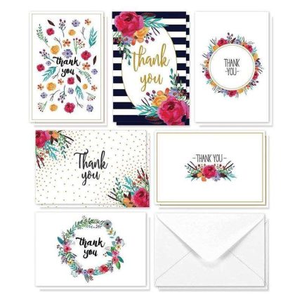 Assorted Floral Thank You Blank Cards with Envelopes (4x6 In, 48 Pack)