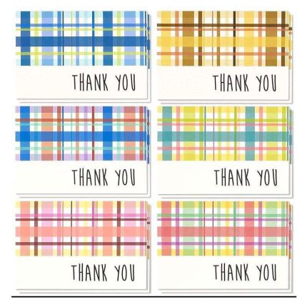 Blank Thank You Cards and Envelopes, 6 Plaid Designs (4 x 6 In, 48 Pack)