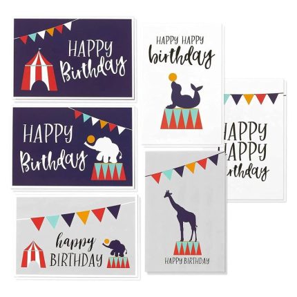 Circus Theme Carnival Birthday Card Bulk Box Set with Envelopes (48 Pack, 4 x 6 in)