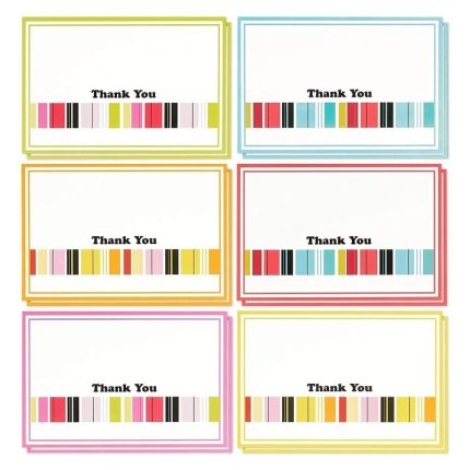 Blank Thank You Cards with White Envelopes, 6 Striped Designs (4 x 6 In, 48 Pack)