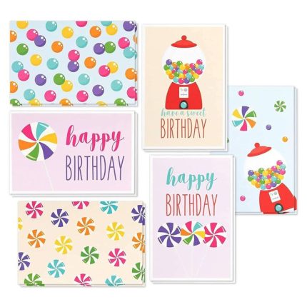 Birthday Card - 48-Pack Birthday Cards Box Set, Happy Birthday Cards - Colorful Gumball Designs Birthday Card Bulk