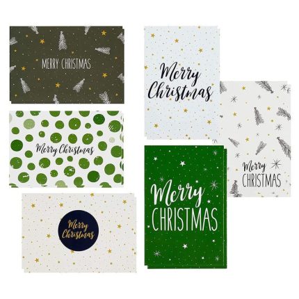 48 Pack of Christmas Winter Holiday Family Greeting Cards Green and Cream Merry Christmas Festive Designs Boxed