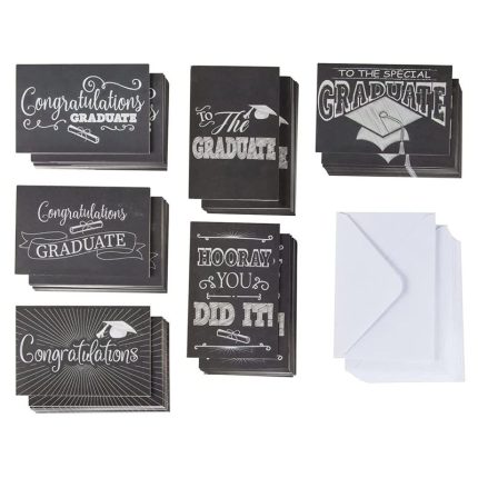 Graduation Greeting Cards with Envelopes, Chalkboard Design (4x6 In, 60 Pack)