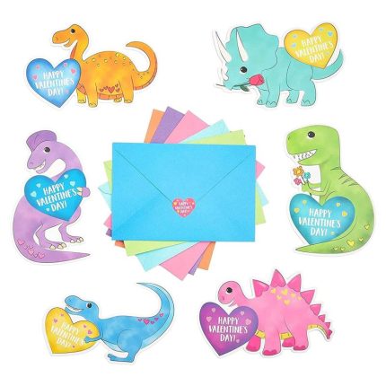 Dinosaur Valentine's Card Set for Kids Classroom Exchange (6 Designs, 36 Pack)
